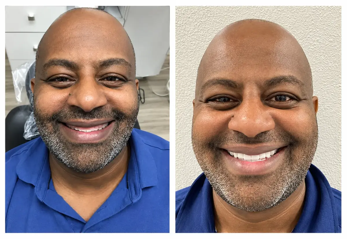 Patient smile before and after cosmetic crown makeover